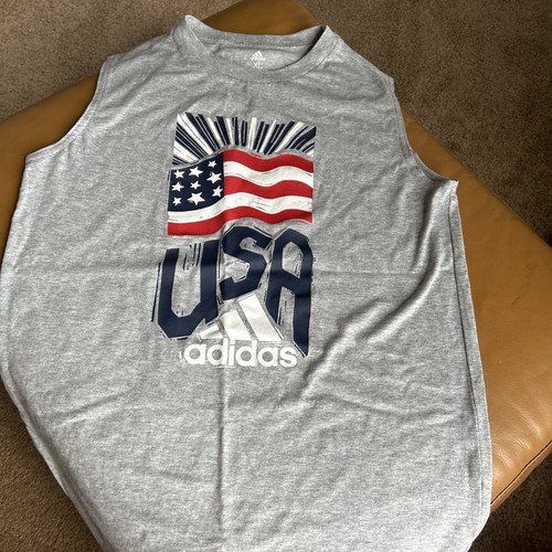 Adidas Boys Tank Top XL 18-20 Sleeveless American Flag Graphic New