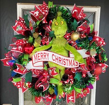 XL Grinch Merry Christmas Deco Mesh Front Door Wreath Decoration Decor Whoville