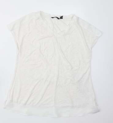 Halston Damen-T-Shirt weiß Viskose Basic Größe XS V-Ausschnitt