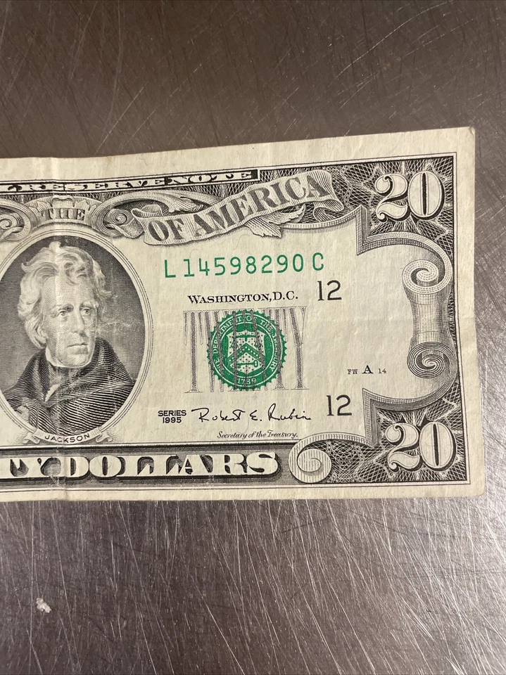 1995 $20 Twenty Dollar Bill Rare Federal Reserve Note Vintage Miscut - Image 2 of 4