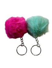 2-Piece Faux Fur Pom Pom Keychain Set - Hot Pink and Mint Green