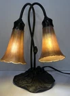 Vintage Tiffany Style Lily Pad Table Lamp 2 Arm Glass Tulip Shades