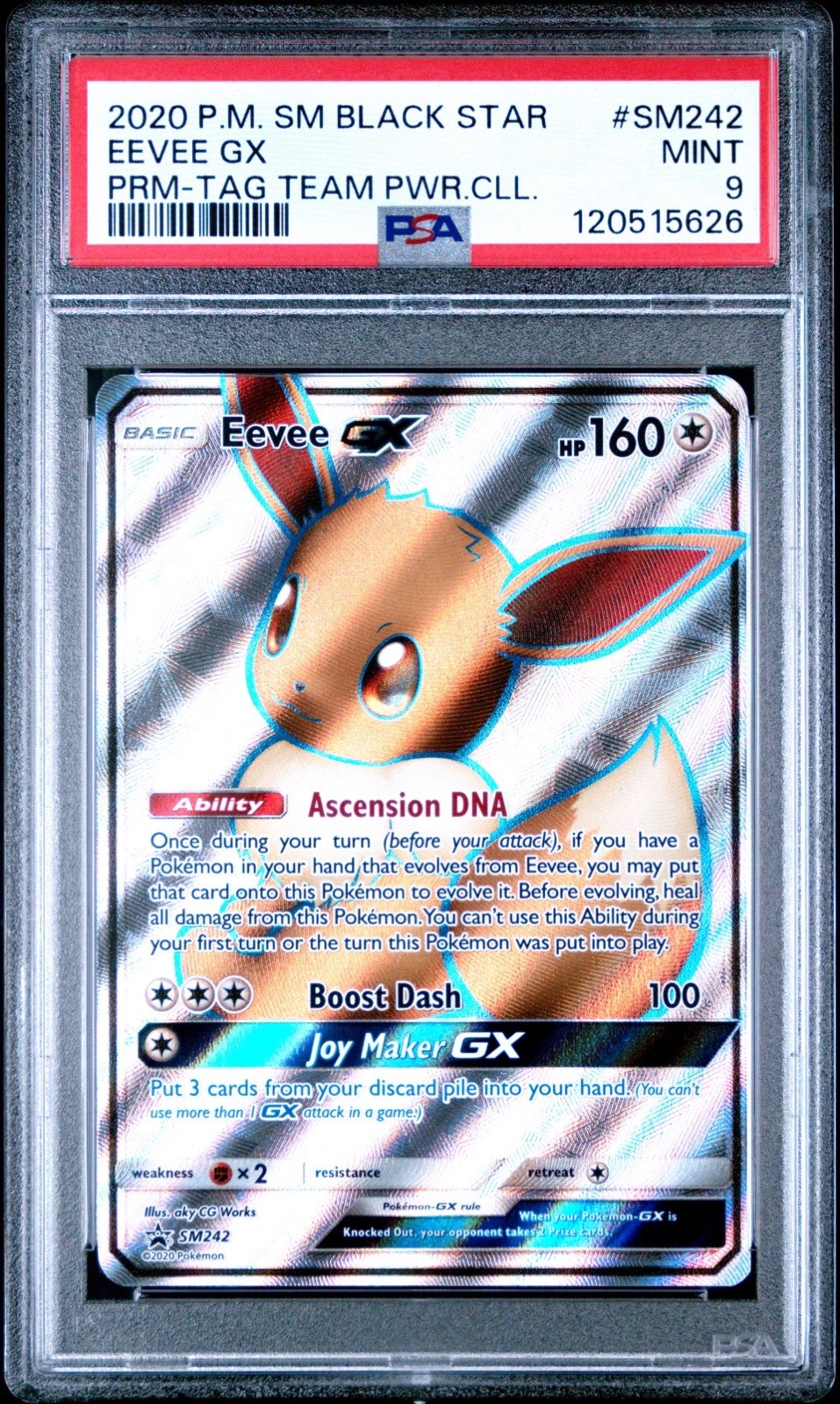 Pokemon Eevee GX 2020 Sun & Moon Black Star Promo Full Art #SM242 PSA 9 Mint