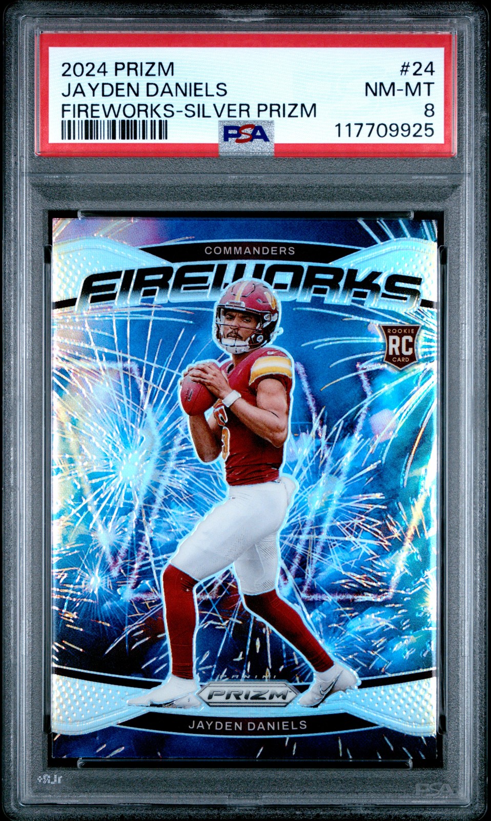 2024 PANINI PRIZM FIREWORKS SILVER PRIZM #24 JAYDEN DANIELS PSA 8