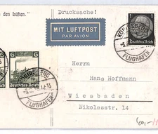 ZEPPELIN ART Postcard *Konigsberg Airport* 1935 CDS Air Mail Germany PZ194