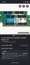 Two Crucial 32GB 2x16GB DDR4-3200 SO-DIMM 260-Pin Unbuffered RAM