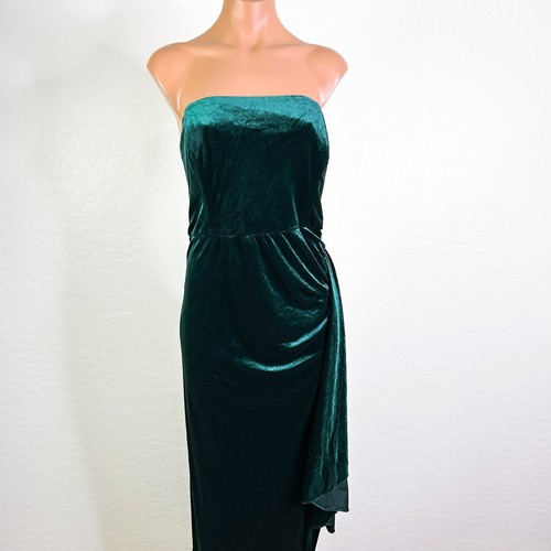 After Six 6850 Velvet Slit Strapless Maxi Dress Evergreen Bridesmaid Size 16 NWT - Picture 2 of 10