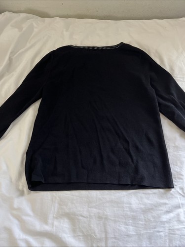 Koret Women large black shirt round neck 3/4 sleeve ribbon accents - Picture 5 of 5