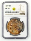 1897 P Morgan Silver Dollar NGC MS63 Beautiful Toning