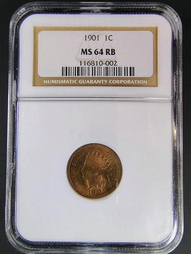 1901 Indian Head Cent - NGC MS 64 RB - Rarity R-5.0  Survival Estimates 1,000