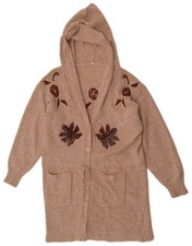 Vintage Womens Longline Cardigan Sweater UK 14 Medium Beige Floral KP01