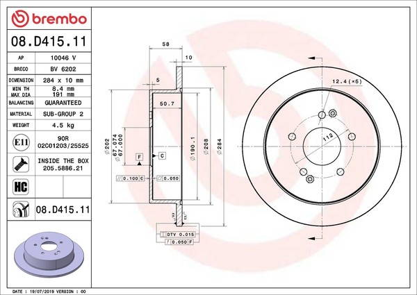2X Brembo Bremsscheibe Prime Line - UV Coated 08.D415.11 FüR Ssangyong Korando 2-image