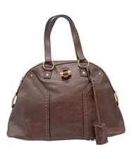 YVES SAINT LAURENT Muse Tote Bag Brown Leather YSL Authentic