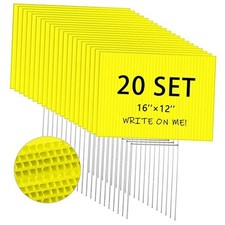 20 Pack Blank Yard Signs with Stakes Bulk Corrugated 16 x 12 Inch Yellow
