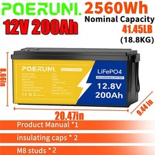 NEW 200Ah 12V LiFePO4 Lithium Battery Built-in BMS for RV Marine Off-Grid Solar