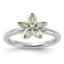 925 Sterling Silver Stackable Expressions Peridot Flower Ring Size 6