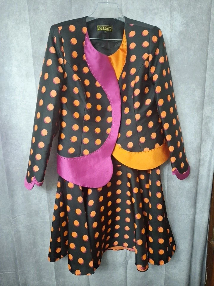 Traje Falda Donna Vinci 2 piezas Lunares Talla 12 Estrás Payaso Dopamina Colorido Foto 2 de 4