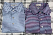 Lot of 2 Peter Millar Summer Comfort Crown Ease Polo Shirts Men S Blue Striped
