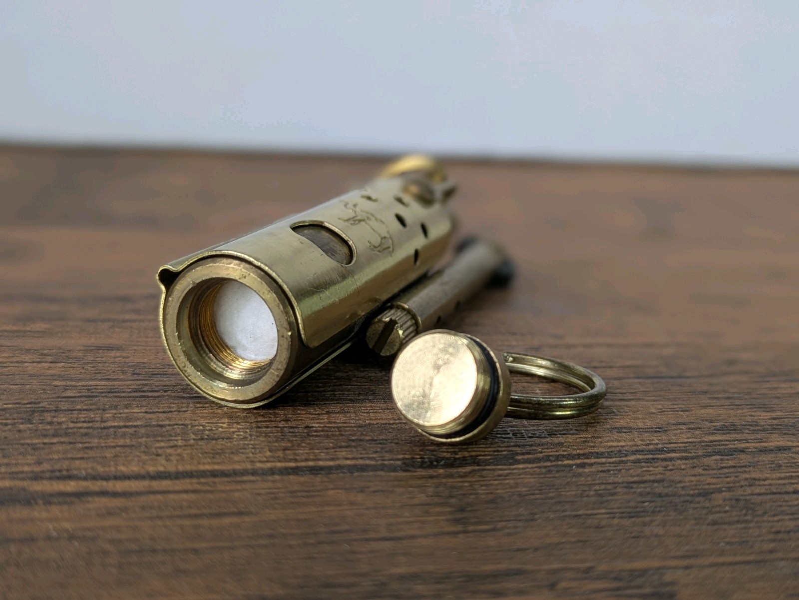 Vintage - 2¾" Unlite Joe Camel Brass Cigarette Lighter, Keyring Trench Style