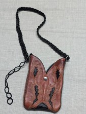 vintage HANDCRAFTED leather purse TOOLED southwestern TOTE booy bag 9" boho