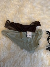 Set of 2 Joyspun Panty Thong Black Beige Solid Banded Sheer New Size 22