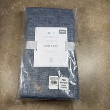 Pottery Barn Baby Belgian Flax Linen Crib Skirt Indigo Blue NEW