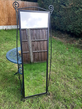 Vtg Y2K 2000s Black Wrought Iron Style Curled Design Long Wall Mirror Gothic