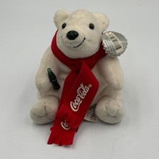 1998 Vintage Coca-Cola Polar Bear Bean Bag 6" Plush with Scarf