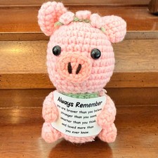 Handmade Crochet Pink Pig Plush Inspirational Gift 4.5  