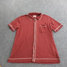 Marine Layer Shirt Mens Medium Red Button Front Knit Polo Wool Cotton Blend