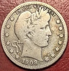1908 Barber Quarter. Toned. Free Shipping