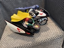 Hot Wheels Batman 1966 Batcycle w/Batman & Robin Diecast Elite 1:12 Damaged