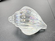 Iridescent 4  Sea Conch Shell Clear Art Glass Paperweight Shimmer Light Beach