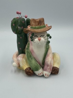 Annaco Creations Sitting Cat Figurine  Dwight  Cowboy Signed Lacombe 2002 #21049
