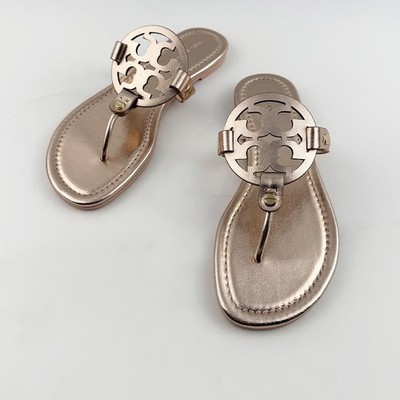 Tory Burch Women's Miller Sandals Leather  Rose Gold Thin Bottom Shoes US7-10