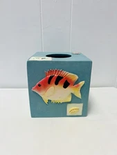 Paul Brent Resin Ocean Fish Tissue Box Cube Cover Novelty Beach Cottage Tropical