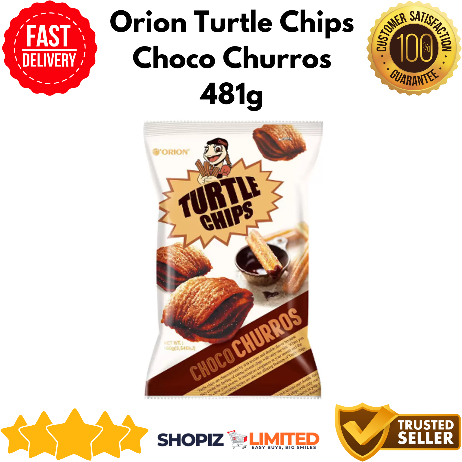 Orion Turtle Chips Choco Churros 481g | Korean Snack Crispy Chocolate Cinnamon