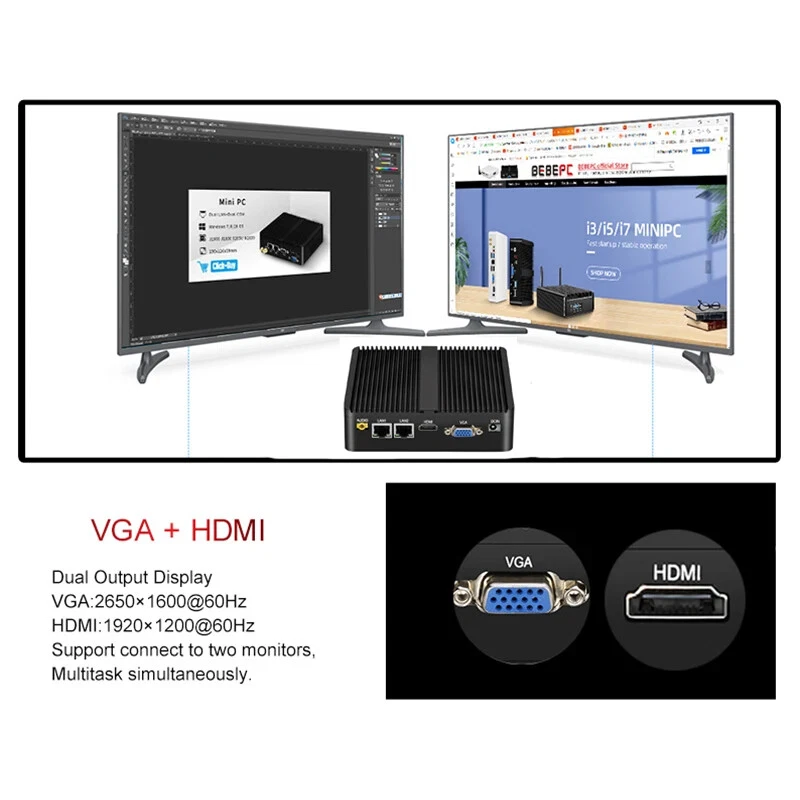 Industrial Fanless Mini PC Celeron J4125 Core i3-5005U Dual LAN 2*COM HDMI WIFI - Image 2 of 4