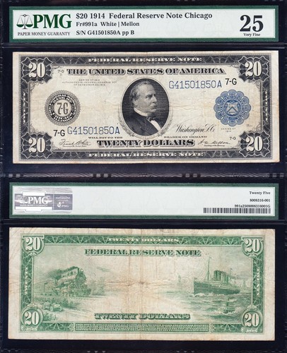 VERY NICE Bold & Crisp VF 1914 $20 CHICAGO FRN Note! PMG 25! FREE SHIP! 01850A