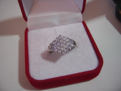 vintage Solid Silver Ring-genuine natural cluster of pale tanzanites-Size n - Picture 2 of 10