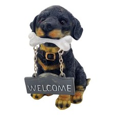 Rottweiler Welcome Statue 6 in Resin Guard Dog Sign Greeter Figurine Miniature