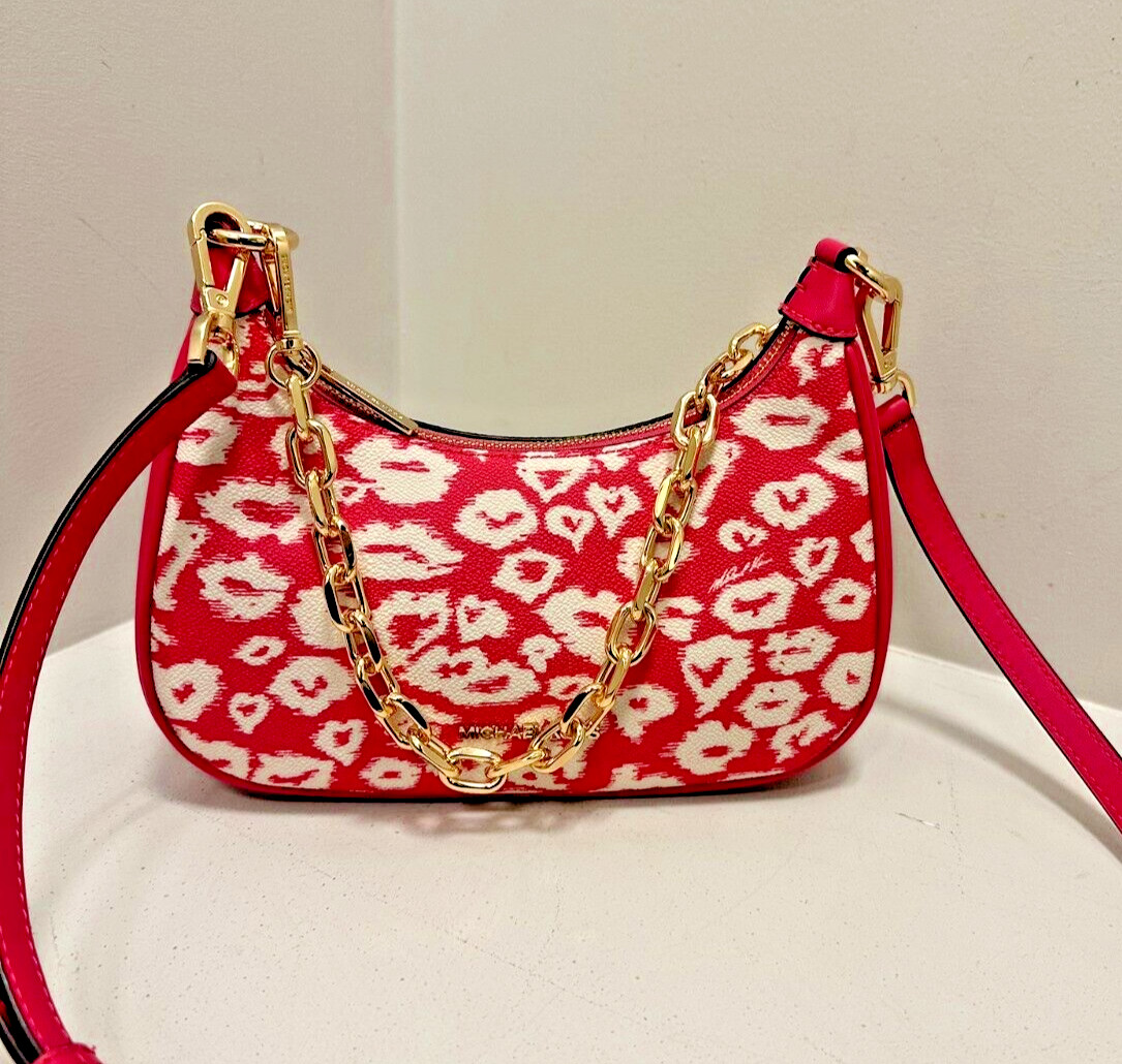 Michael Kors Cora Medium Zip Pouchette Chain Crossbody ShoulderBag