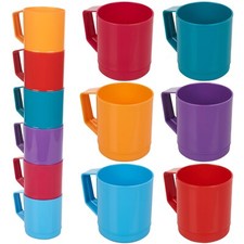 6 Set 260ml Plastic Mug Tumbler Cup & Handle Party BBQ Microwave Dishwasher Safe