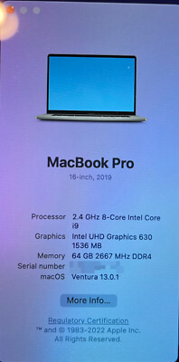 Apple MacBook Pro (16-inch 2019) 2.4 GHz i9 64GB RAM 2TB SSD AMD