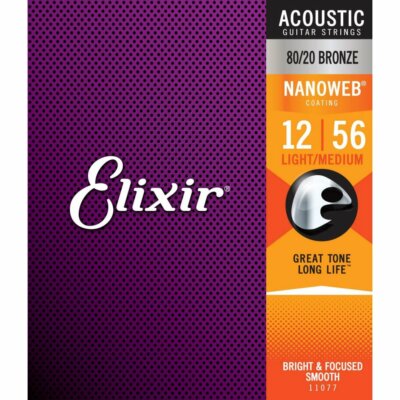 Elixir 11077 Nanoweb beschichtete Rostschutzsaiten 80/20 Akustikgitarre 12-56
