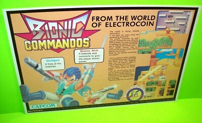 Electrocoin Bionic Commandos Original NOS 1987 Video Game Artwork Sheet Promo