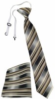 Tigertie Kinderkrawatte + Einstecktuch Braun Beige Silber Anthrazit Gestreift