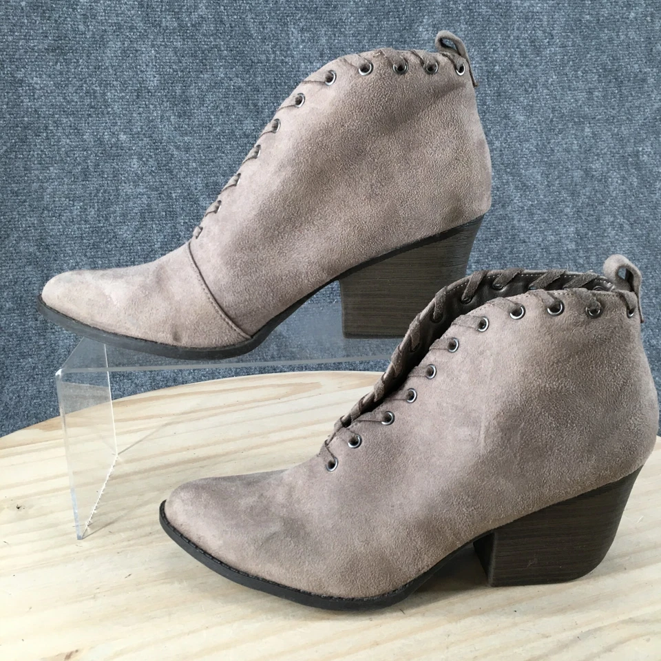 Coconuts By Matisse Boots Womens 8.5 M Lace Up Ankle Booties Beige Fabric Heels - Imagem 2 de 4