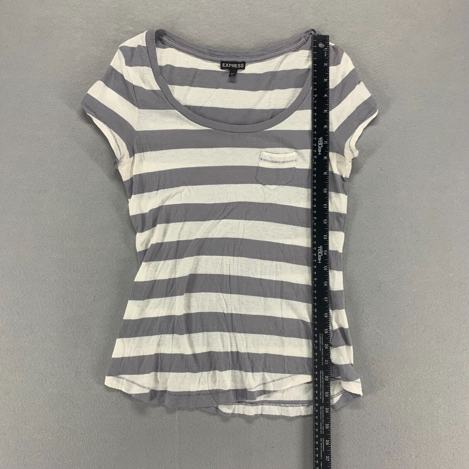 Express Shirt Womens Small Gray Striped Pocket Sh… - image 8