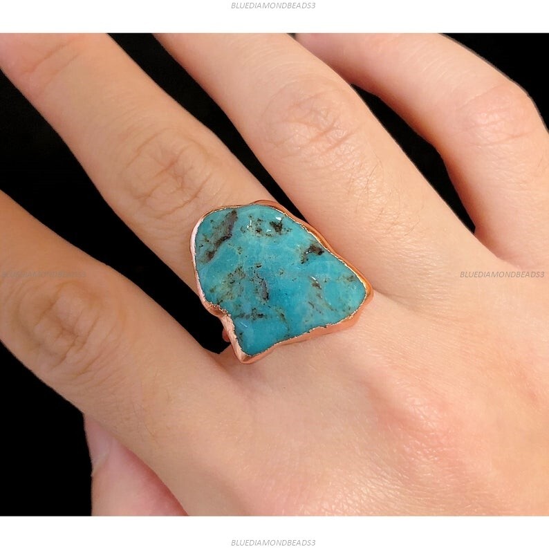 Natural Turquoise Birthstone Art Deco Wedding Ring 14k Yellow Gold Fine Jewelry